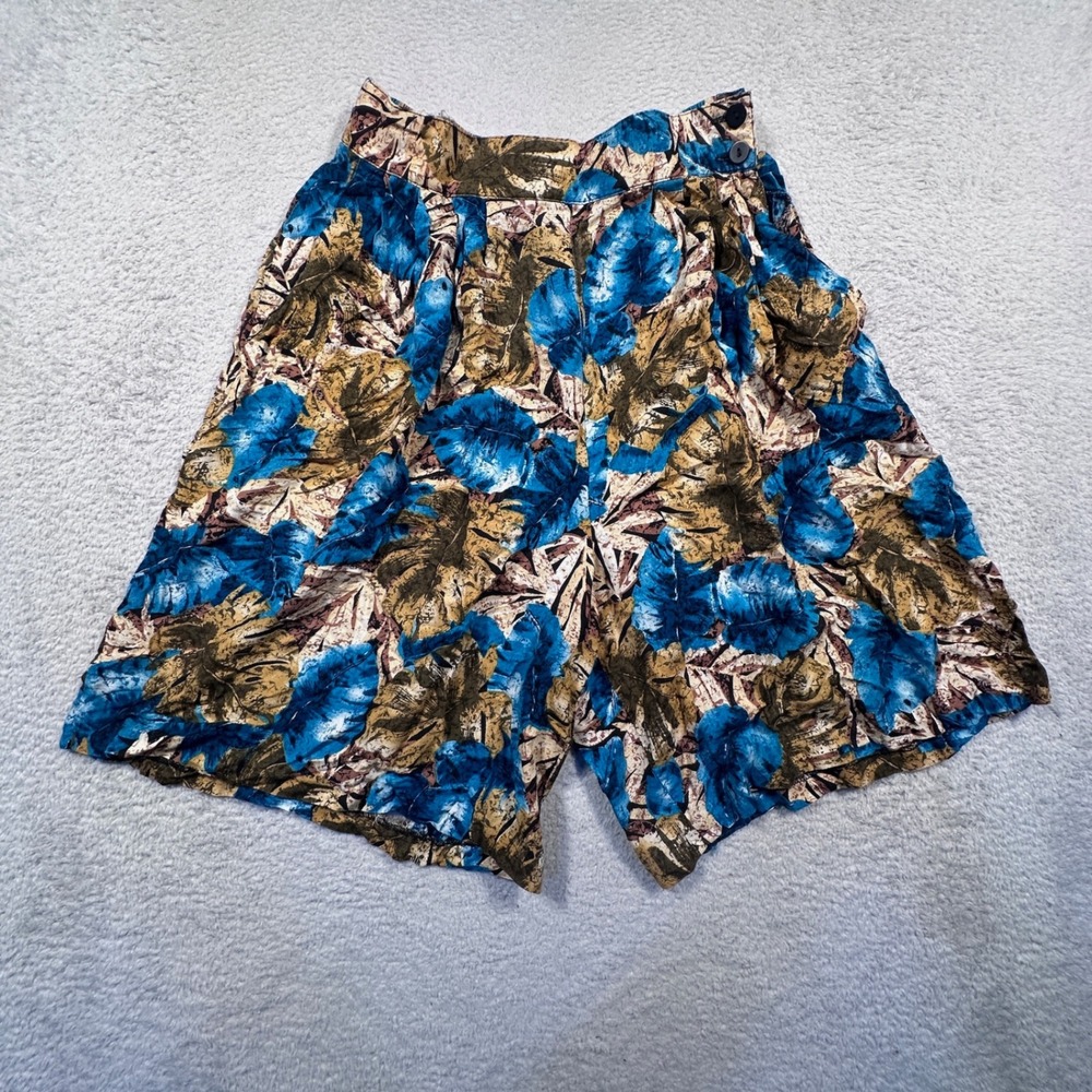 Vintage Bobbie Brooks Floral Print‎ Shorts High Waist Casual Comfy Blue Brown M